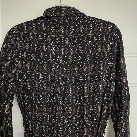 Women's Forever 21 Black Patterned Button Down Belted Shirt Dress | Size Small - Picture 8 of 11